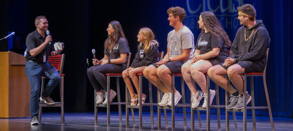 Superintendent Keith Howell interviewing students during the Opening Day Kickoff event for staff 2025