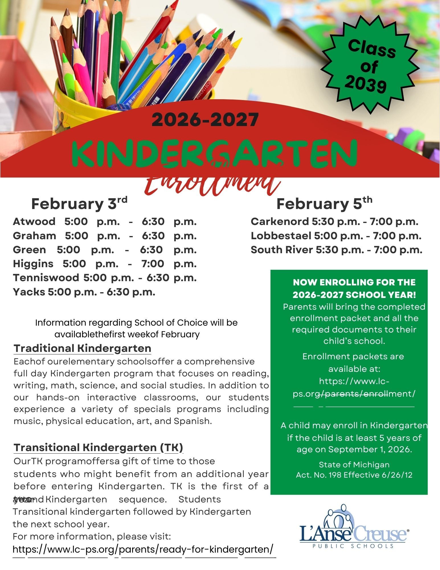 2026/2027 Kindergarten Enrollment Night